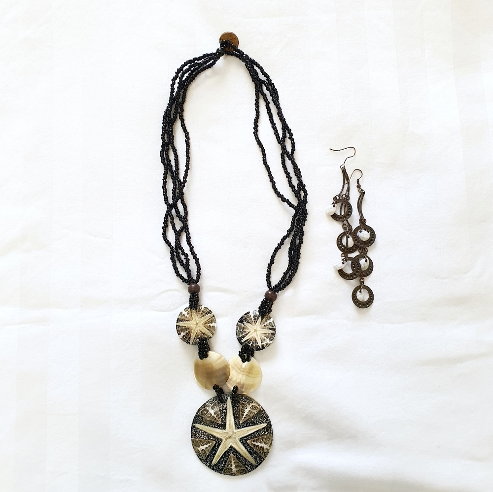 Starfish Spider Shell Bead Necklace Set
